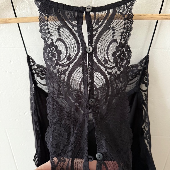 Black Lace Cami | Satin Slip Top Lingerie Style Spaghetti Strap | Size Medium - Picture 3 of 6
